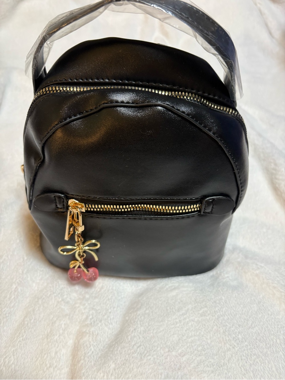 Black Mini Backpack Handbag with Cherry Bag Charm